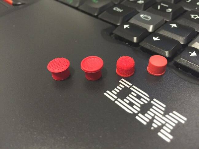 Four variations on the ThinkPad cap – Soft Dome, Golf Tee, Classic Dome, and Eraser Head. Image by Raymangold22, Creative Commons 1.0 Four variations on the ThinkPad cap – Soft Dome, Golf Tee, Classic Dome, and Eraser Head. Image by Raymangold22, Creative Commons 1.0