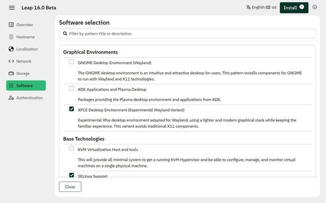 Leap 16.0 RC has a starkly limited set of Wayland-capable desktops: just three.