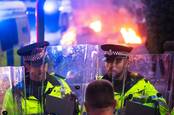 Southport merseyside UK July 30th 2024, at riot police barricades