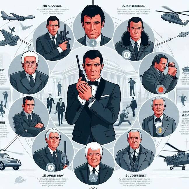 James Bond timeline as drawn by Bing Image Creator