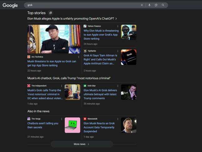 Google Top Stories box on desktop