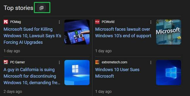 Clicking the Top Stories card on desktop browser