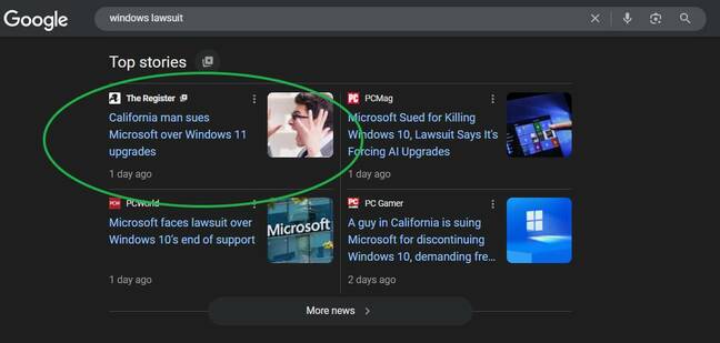 The Register now appears in the Top Stories box