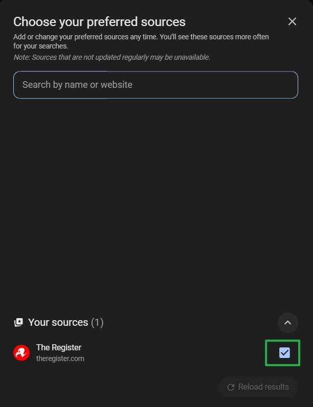 How to remove a preferred source from Google