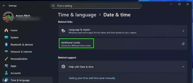 Click Additional Clocks in the Settings menu