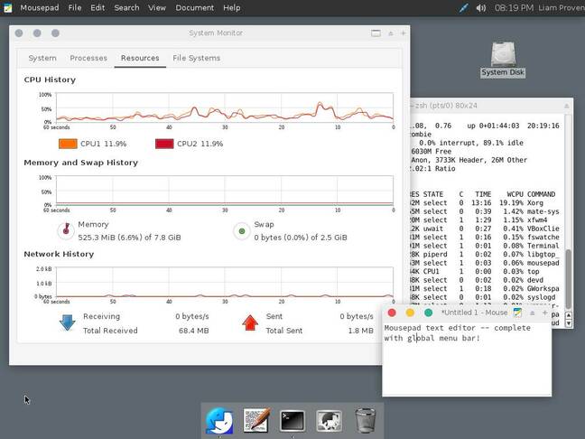 The global menu bar works with Gtk apps from MATE and Xfce too – but they don't get Dock icons. 