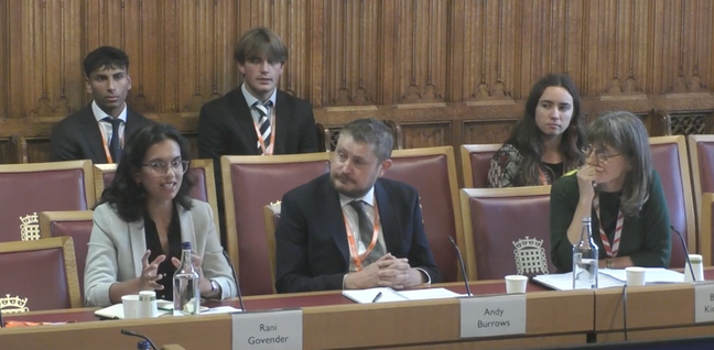 Rani Govender speaks at a Communications and Digital Committee hearing alongside Andy Burrows and Baroness Kidron