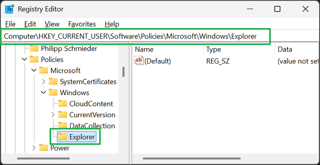 Create a new Registry key called Explorer