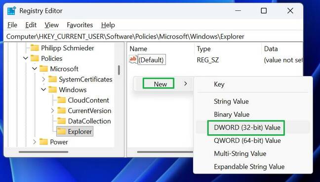 Create a new DWORD (32-bit) value