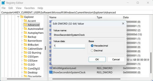 Set ShowSecondsInSystemClock to 1