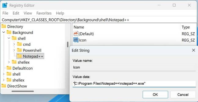 Set the string value Icon to the path to your program
