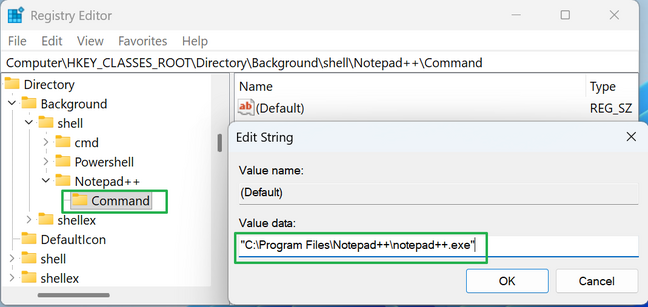 Create a subkey called Command and set its default value to the application path