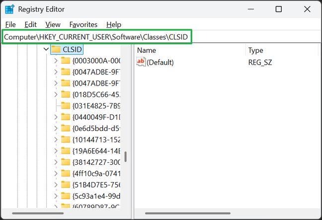 Registry key - HKEY_CURRENT_USER\Software\Classes\CLSID
