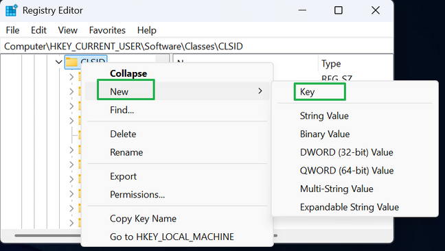 Create registry key