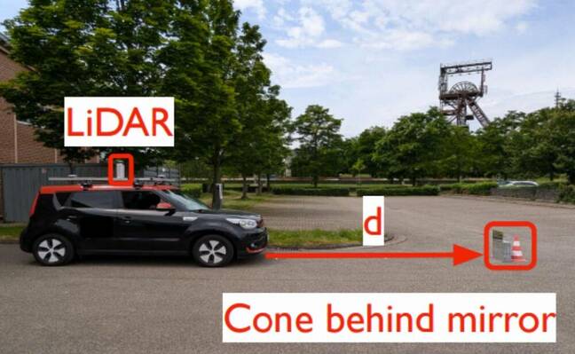 Self-driving car fooled by a traffic cone