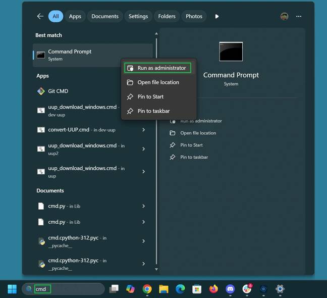 Launch cmd as an admin Launch cmd as an admin