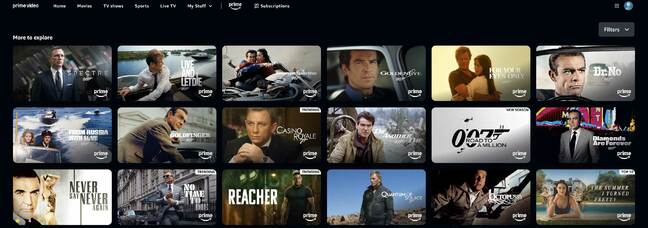 A screen shot of a search for James Bond on Amazon (no idea why some non-Bond movies come up)