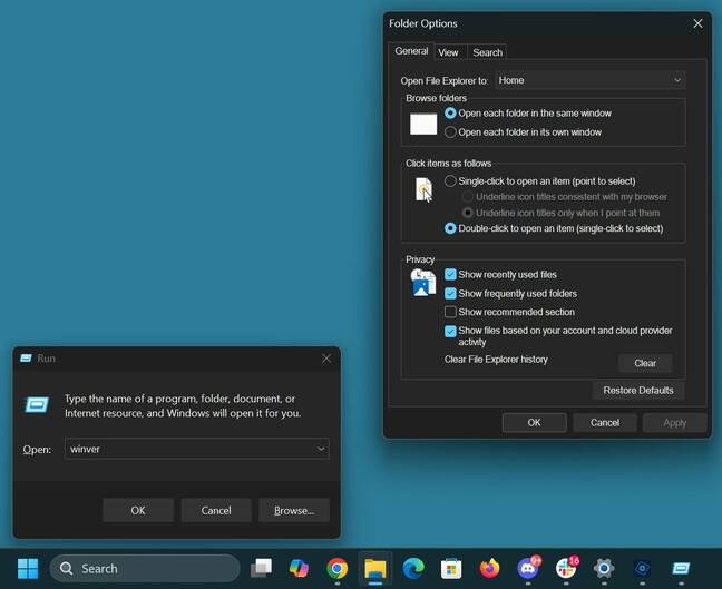 Run and Folder Options in dark mode