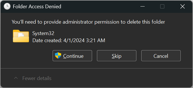 Folder access denied in dark mode