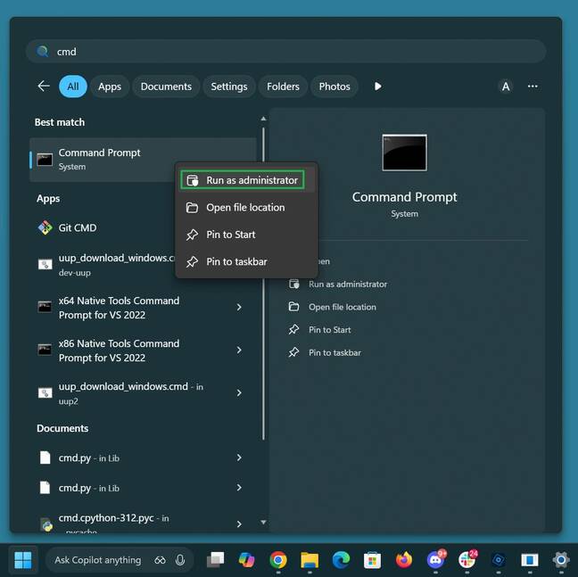 Run cmd as an administrator Run cmd as an administrator