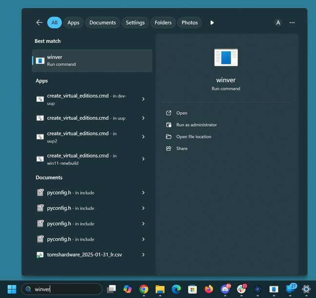 Finding winver in regular search Finding winver in regular search