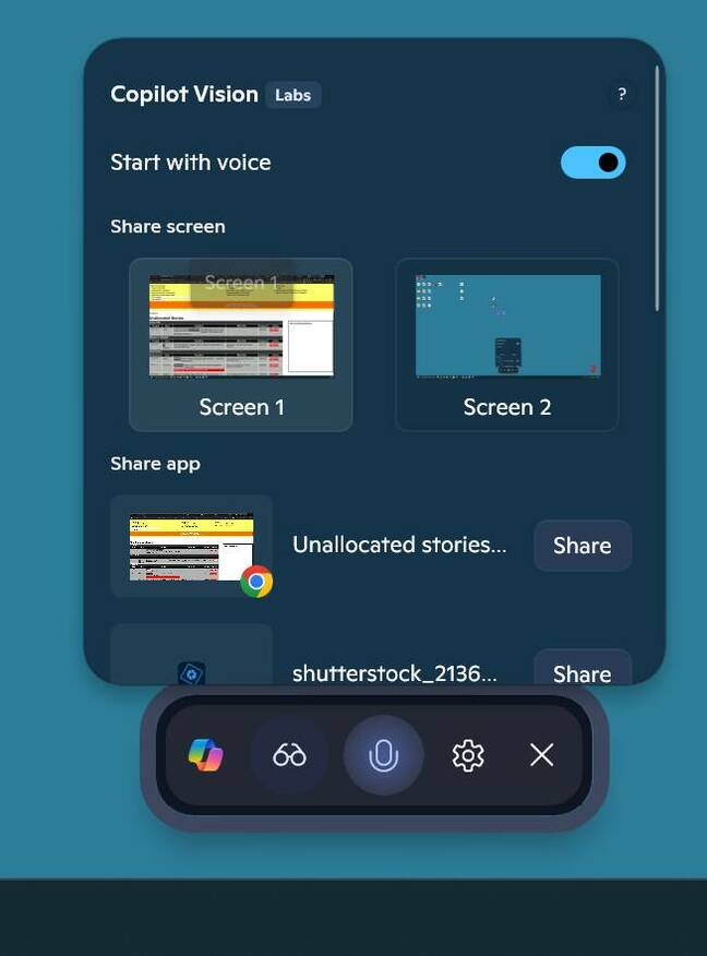 Choosing which screen to show Copilot Vision Choosing which screen to show Copilot Vision