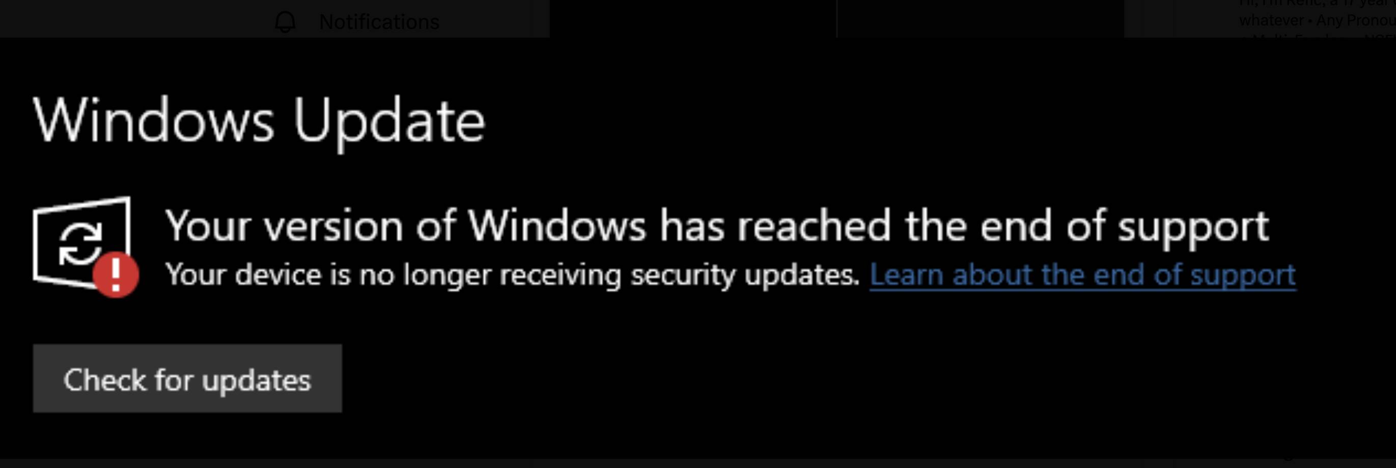 Windows 10 Out-of-Support Update Error