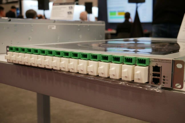 Here's a closer look at the front panel of Broadcom's 102.4 Tbps Davisson co-packaged optical switch