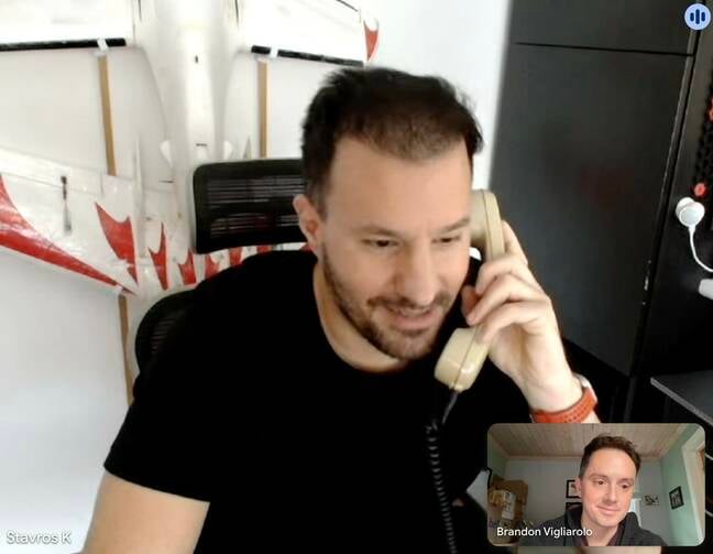 Korokithakis demonstrates his rotary meeting phone during our chat rotary-meeting-phone-in-action