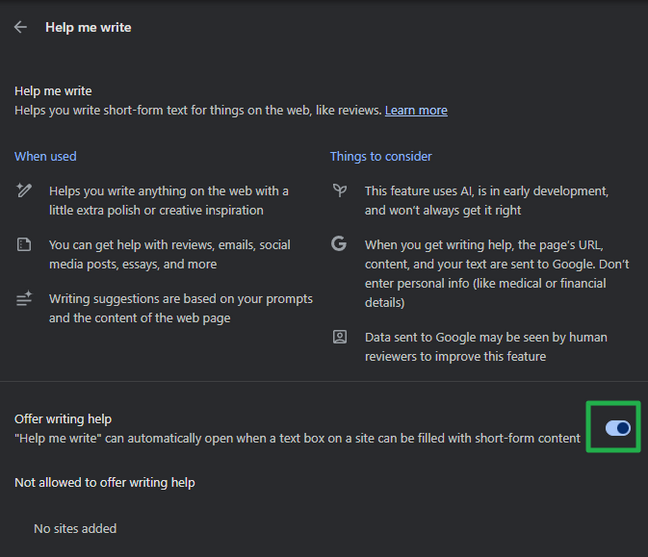 Disable Help me write suggestions Disable Help me write suggestions