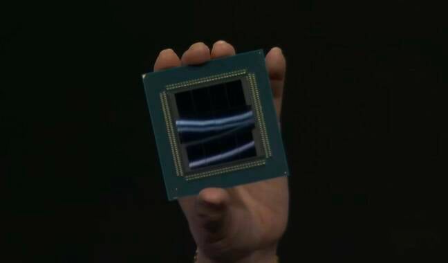 The image isn't the sharpest, but we can just make out what appears to be eight 32-core CCDs and a pair of I/O dies on the Venice CPU package The image isn't the sharpest, but we can just make out what appears to be eight 32-core CCDs and a pair of I/O dies on the Venice CPU package