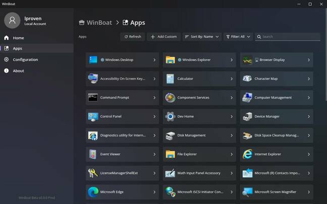 WinBoat window showing the Apps tab