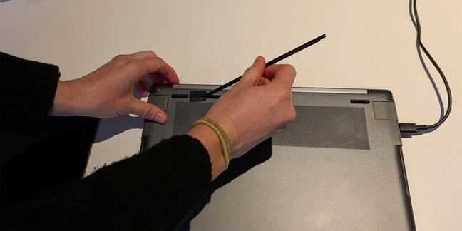 The ThinkBook's monitor stand attaches to the bottom like a foot