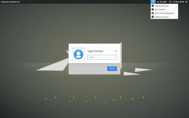 The Xubuntu Resolute login screen has a Wayland login option – but in our testing, it just returns to the login screen.