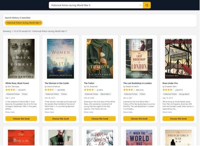 Search interface (SP condition), from research paper. Participants entered natural-language queries into a search bar and browsed paginated results. Each results page displayed ten books; two of the ten were randomly designated as sponsored and upranked to the top positions.