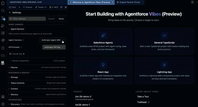 Agentforce Code, also known as Vibes, is a browser-based IDE for building agents or apps with AI
