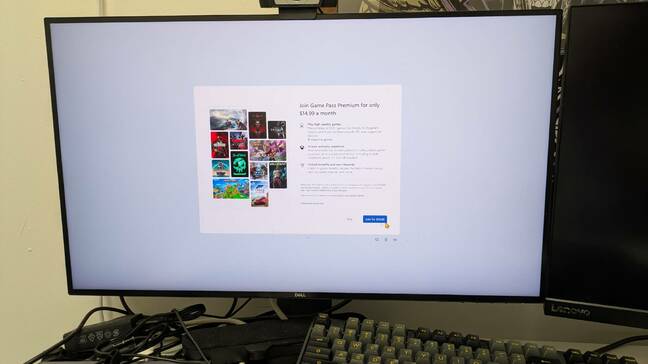 Screen attempts to sell you a subscription to XBox Gamepass