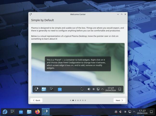 The Plasma 6.6 welcome tour is dramatically more useful and informative than GNOME's equivalent.