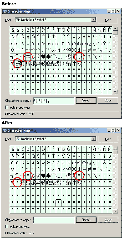 MS Symbol 7 before and after the update